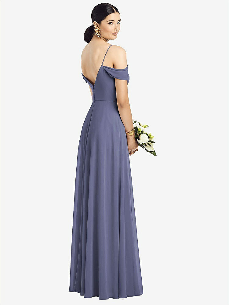 【NEW】【STYLE: 1526】コールドショルダー Vバック シフォン マキシ ドレス【COLOR: French Blue】【SIZE: 00-30W】