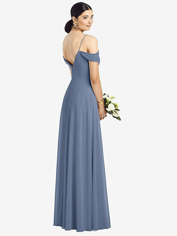 【NEW】【STYLE: 1526】コールドショルダー Vバック シフォン マキシ ドレス【COLOR: Larkspur Blue】【SIZE: 00-30W】