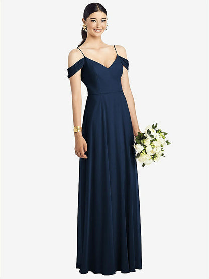 【NEW】【STYLE: 1526】コールドショルダー Vバック シフォン マキシ ドレス【COLOR: Midnight Navy】【SIZE: 00-30W】
