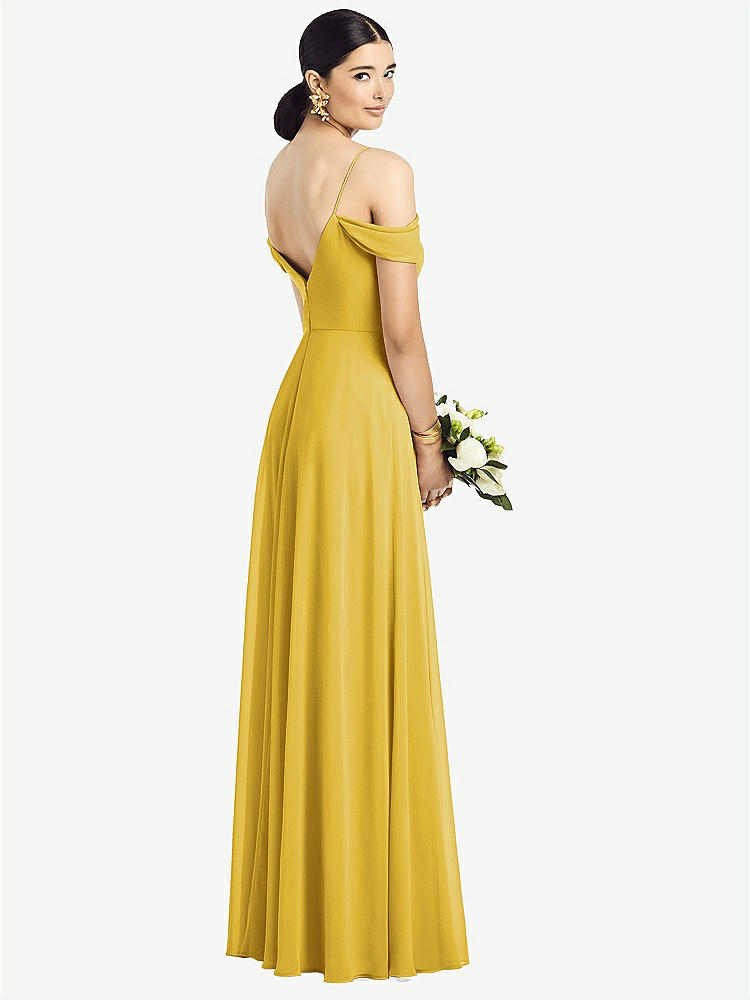 【STYLE: 1526】Cold-Shoulder V-Back Chiffon Maxi Dress【COLOR: Marigold】