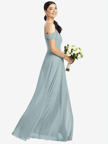 【NEW】【STYLE: 1526】コールドショルダー Vバック シフォン マキシ ドレス【COLOR: Morning Sky】【SIZE: 00-30W】