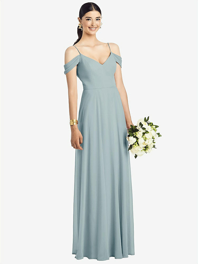 【NEW】【STYLE: 1526】コールドショルダー Vバック シフォン マキシ ドレス【COLOR: Morning Sky】【SIZE: 00-30W】