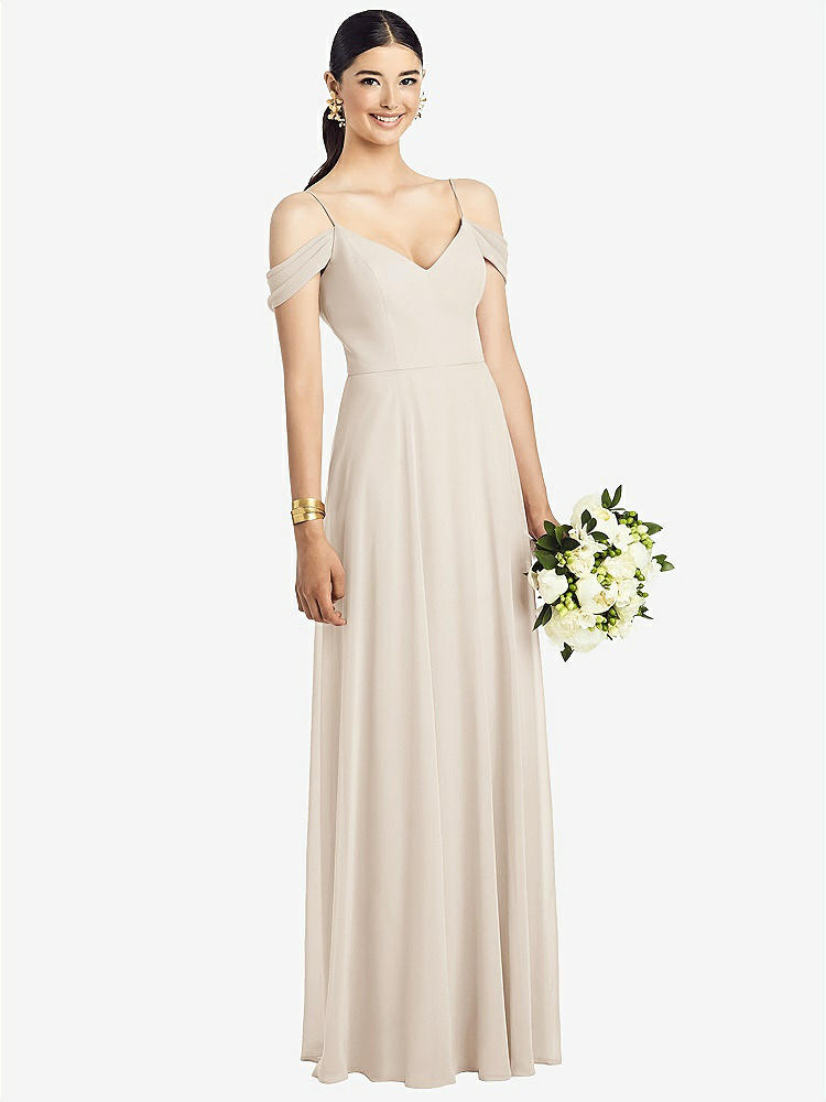 【NEW】【STYLE: 1526】コールドショルダー Vバック シフォン マキシ ドレス【COLOR: Oat】【SIZE: 00-30W】