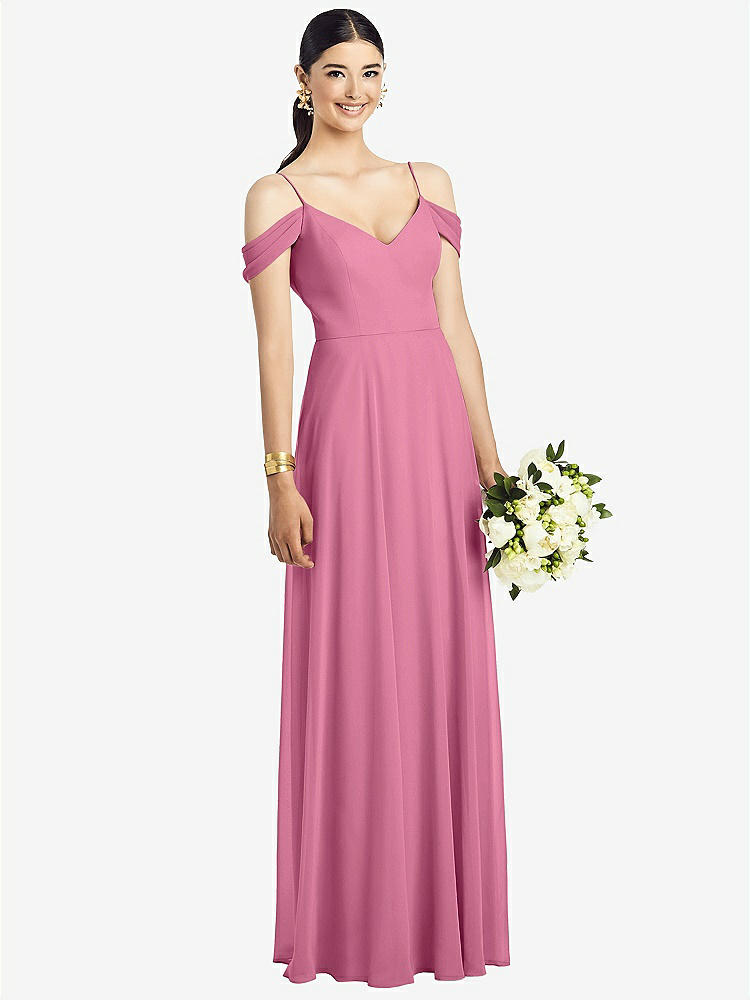 【STYLE: 1526】Cold-Shoulder V-Back Chiffon Maxi Dress【COLOR: Orchid Pink】
