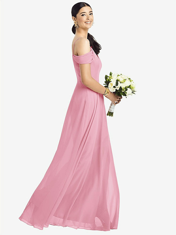 【NEW】【STYLE: 1526】コールドショルダー Vバック シフォン マキシ ドレス【COLOR: Peony Pink】【SIZE: 00-30W】