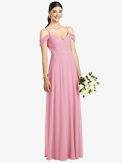 【NEW】【STYLE: 1526】コールドショルダー Vバック シフォン マキシ ドレス【COLOR: Peony Pink】【SIZE: 00-30W】