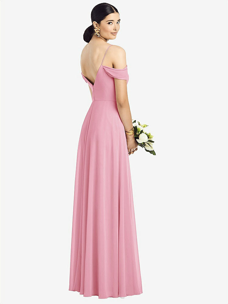 【STYLE: 1526】Cold-Shoulder V-Back Chiffon Maxi Dress【COLOR: Peony Pink】