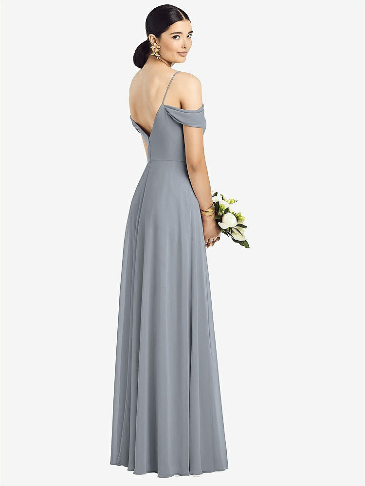 【STYLE: 1526】Cold-Shoulder V-Back Chiffon Maxi Dress【COLOR: Platinum】
