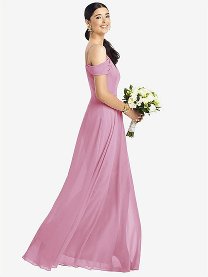 【NEW】【STYLE: 1526】コールドショルダー Vバック シフォン マキシ ドレス【COLOR: Powder Pink】【SIZE: 00-30W】