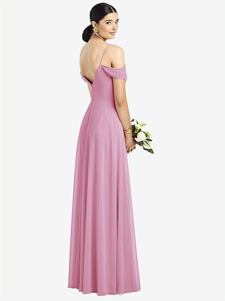 【STYLE: 1526】Cold-Shoulder V-Back Chiffon Maxi Dress【COLOR: Powder Pink】