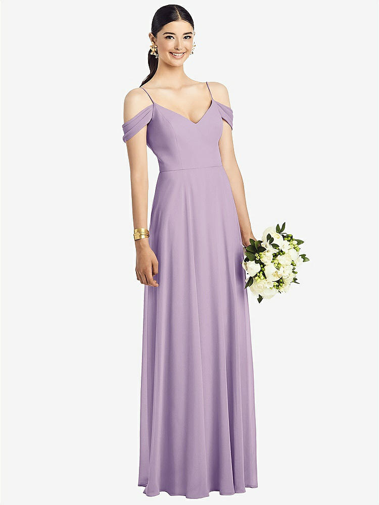 【NEW】【STYLE: 1526】コールドショルダー Vバック シフォン マキシ ドレス【COLOR: Pale Purple】【SIZE: 00-30W】