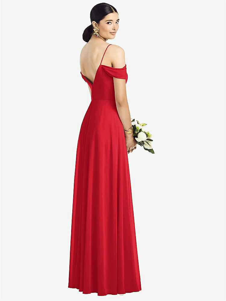 【STYLE: 1526】Cold-Shoulder V-Back Chiffon Maxi Dress【COLOR: Parisian Red】
