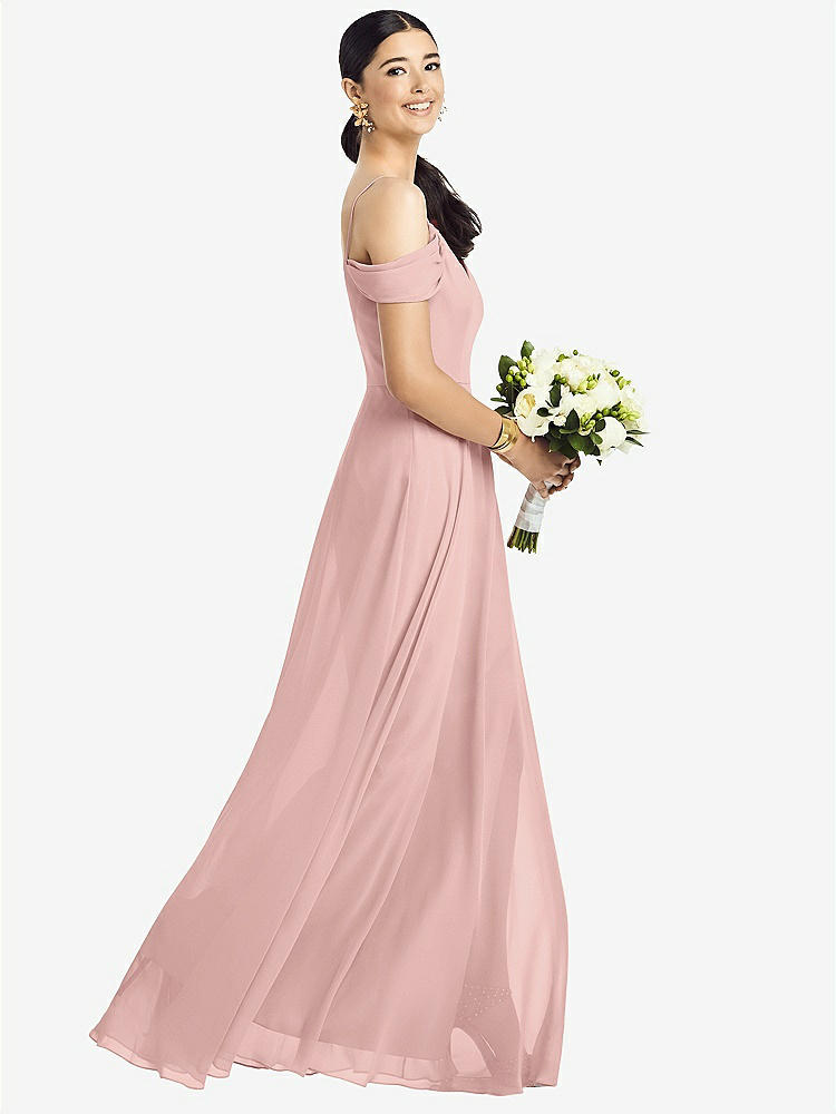 【NEW】【STYLE: 1526】コールドショルダー Vバック シフォン マキシ ドレス【COLOR: Rose - PANTONE Rose Quartz】【SIZE: 00-30W】