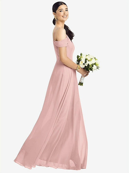 【NEW】【STYLE: 1526】コールドショルダー Vバック シフォン マキシ ドレス【COLOR: Rose - PANTONE Rose Quartz】【SIZE: 00-30W】