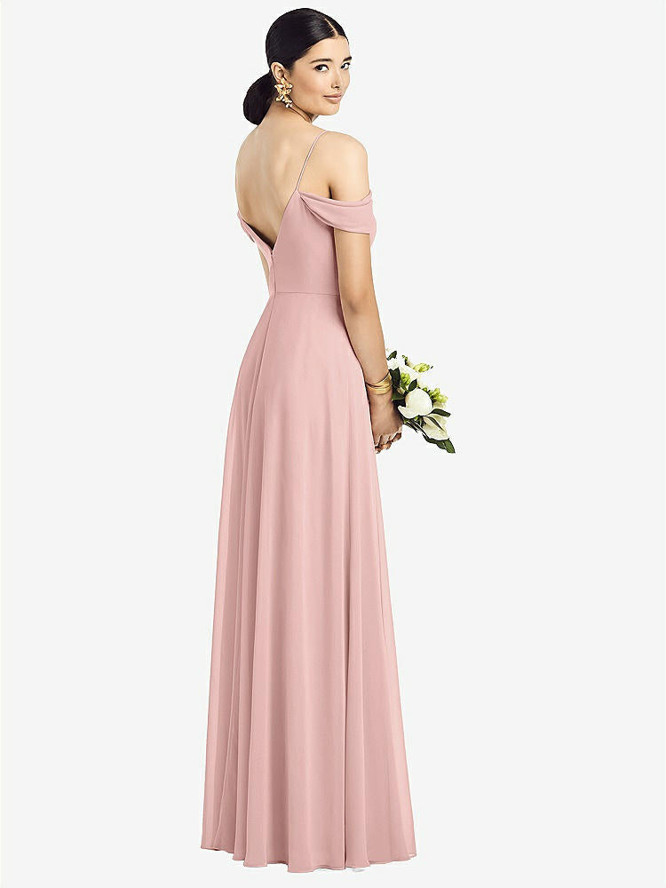【STYLE: 1526】Cold-Shoulder V-Back Chiffon Maxi Dress【COLOR: Rose - PANTONE Rose Quartz】