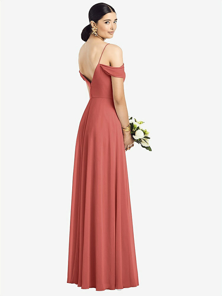 【STYLE: 1526】Cold-Shoulder V-Back Chiffon Maxi Dress【COLOR: Coral Pink】