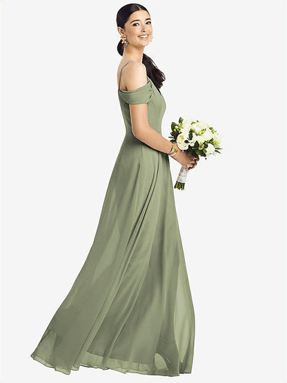 【STYLE: 1526】Cold-Shoulder V-Back Chiffon Maxi Dress【COLOR: Sage】
