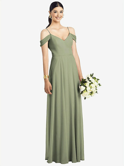 【STYLE: 1526】Cold-Shoulder V-Back Chiffon Maxi Dress【COLOR: Sage】