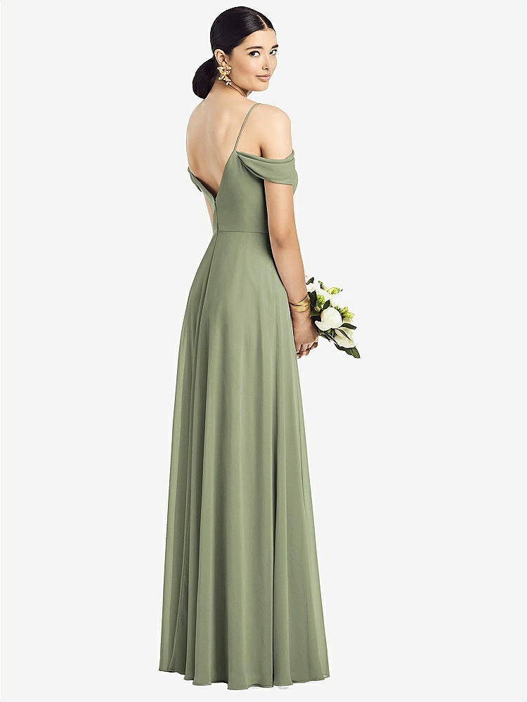 【STYLE: 1526】Cold-Shoulder V-Back Chiffon Maxi Dress【COLOR: Sage】