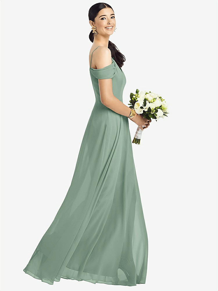 【STYLE: 1526】Cold-Shoulder V-Back Chiffon Maxi Dress【COLOR: Seagrass】
