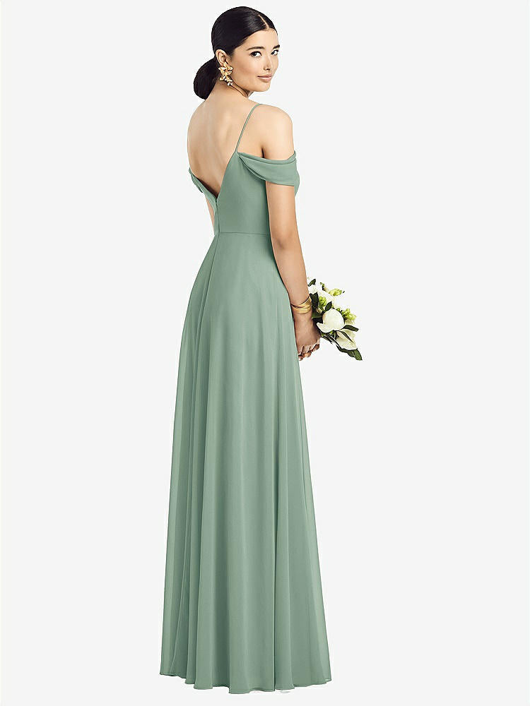 【STYLE: 1526】Cold-Shoulder V-Back Chiffon Maxi Dress【COLOR: Seagrass】