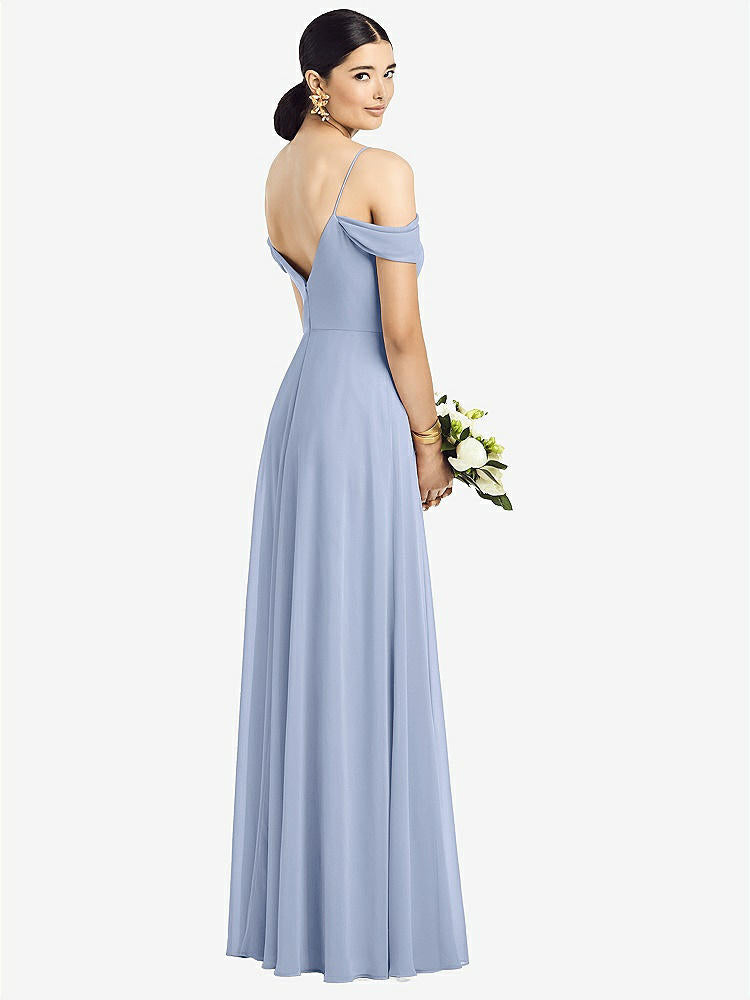 【NEW】【STYLE: 1526】コールドショルダー Vバック シフォン マキシ ドレス【COLOR: Sky Blue】【SIZE: 00-30W】