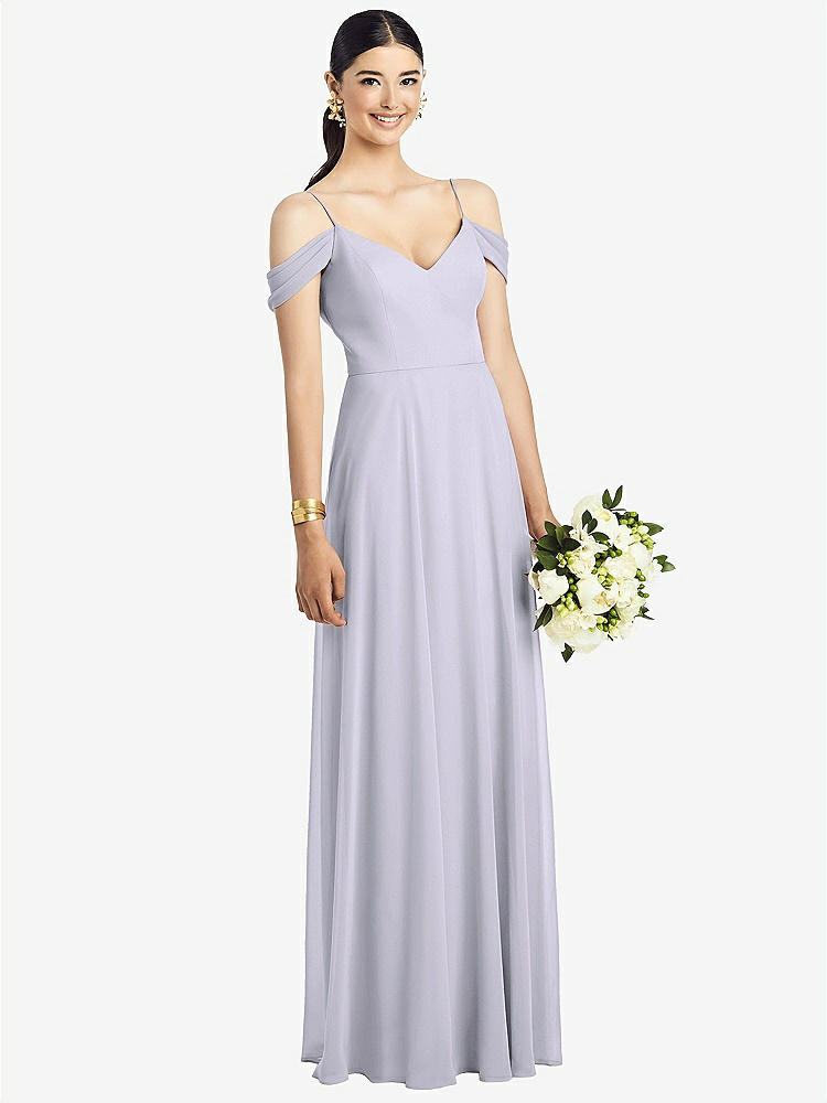 【STYLE: 1526】Cold-Shoulder V-Back Chiffon Maxi Dress【COLOR: Silver Dove】