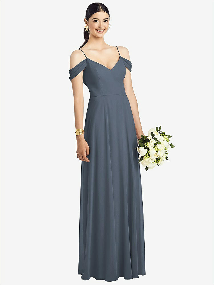 【STYLE: 1526】Cold-Shoulder V-Back Chiffon Maxi Dress【COLOR: Silverstone】