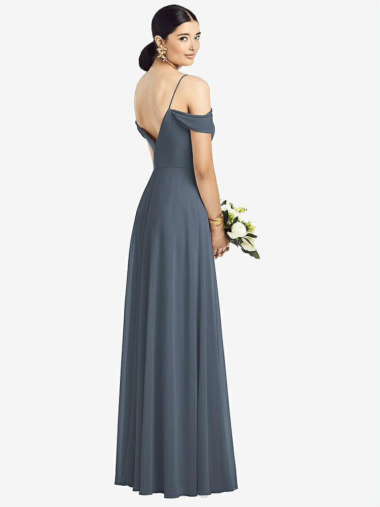 【STYLE: 1526】Cold-Shoulder V-Back Chiffon Maxi Dress【COLOR: Silverstone】