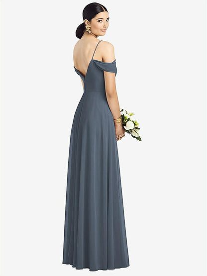 【STYLE: 1526】Cold-Shoulder V-Back Chiffon Maxi Dress【COLOR: Silverstone】