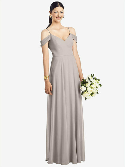 【NEW】【STYLE: 1526】コールドショルダー Vバック シフォン マキシ ドレス【COLOR: Taupe】【SIZE: 00-30W】