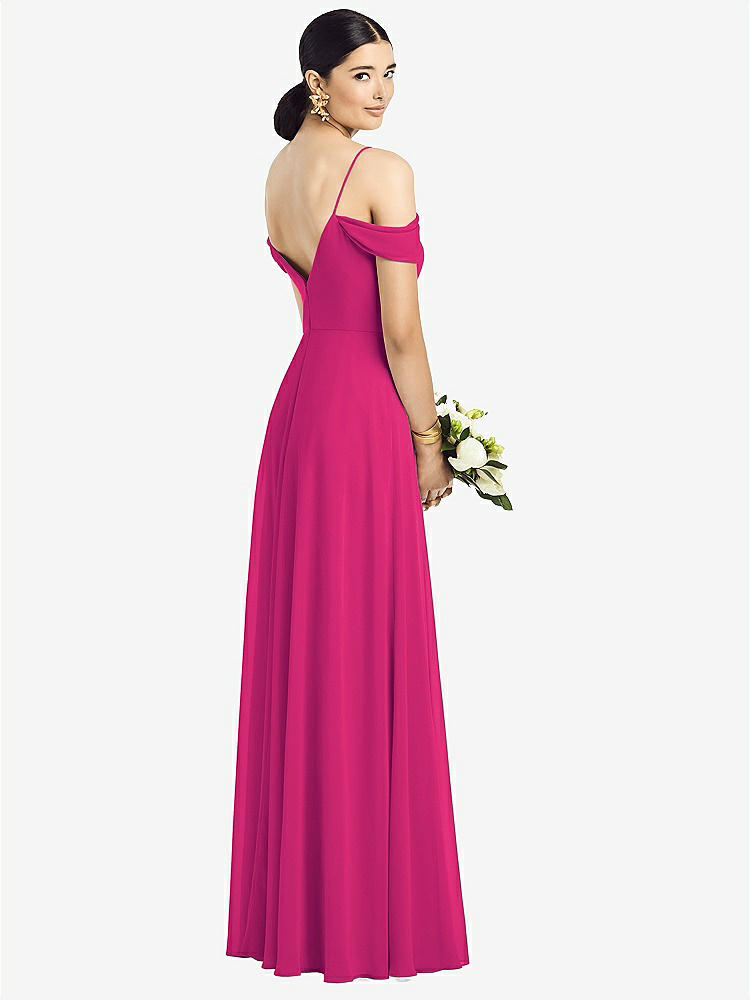 【STYLE: 1526】Cold-Shoulder V-Back Chiffon Maxi Dress【COLOR: Think Pink】