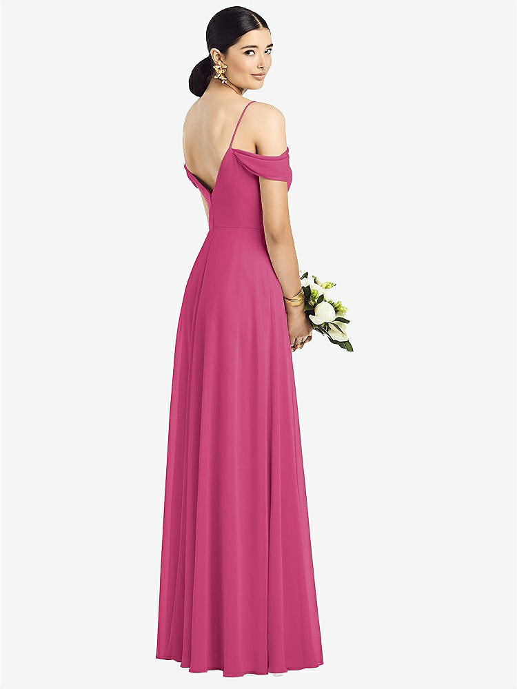 【STYLE: 1526】Cold-Shoulder V-Back Chiffon Maxi Dress【COLOR: Tea Rose】