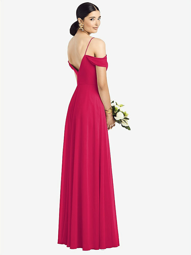 【STYLE: 1526】Cold-Shoulder V-Back Chiffon Maxi Dress【COLOR: Vivid Pink】