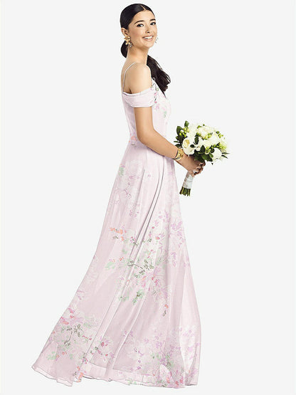 【STYLE: 1526】Cold-Shoulder V-Back Chiffon Maxi Dress【COLOR: Watercolor Print】