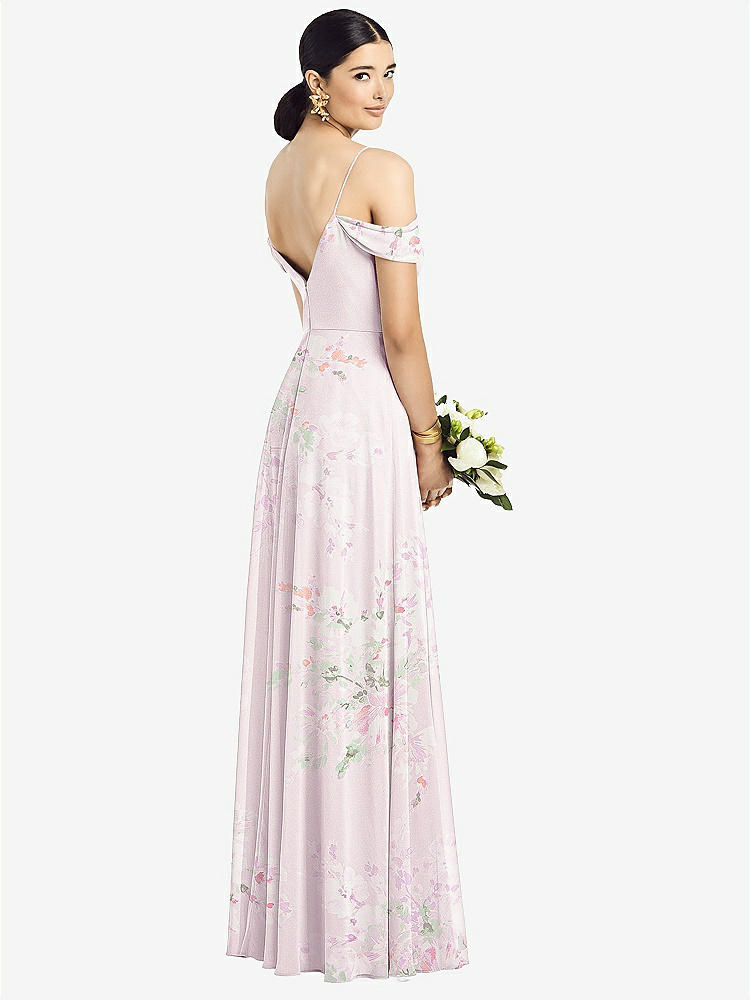 【STYLE: 1526】Cold-Shoulder V-Back Chiffon Maxi Dress【COLOR: Watercolor Print】