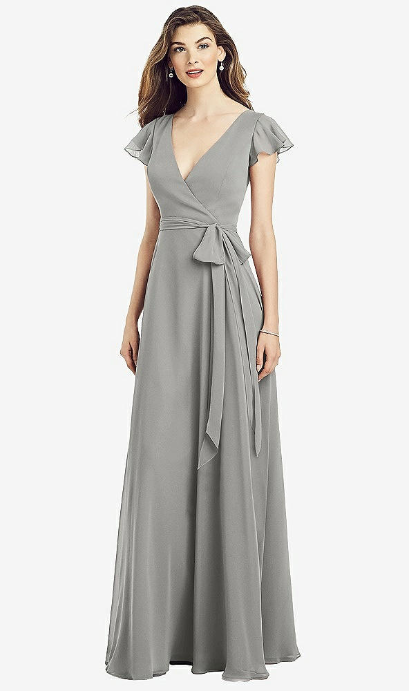 【NEW】【STYLE: 6817】フラッター 袖 フェイク ラップ シフォン ドレス【COLOR: Chelsea Gray】【SIZE: 00-30W】