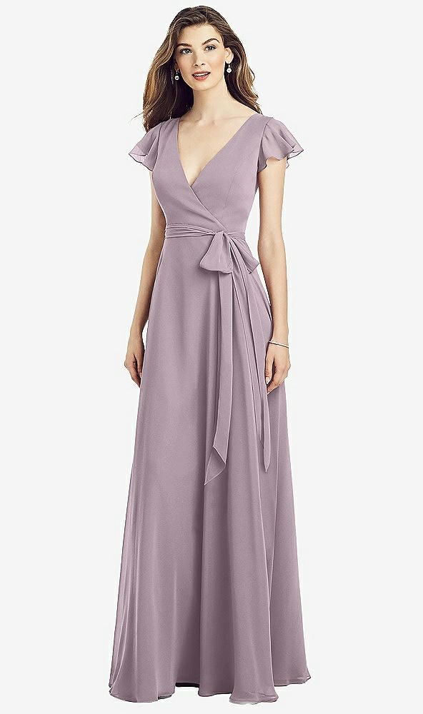 【NEW】【STYLE: 6817】フラッター 袖 フェイク ラップ シフォン ドレス【COLOR: Lilac Dusk】【SIZE: 00-30W】