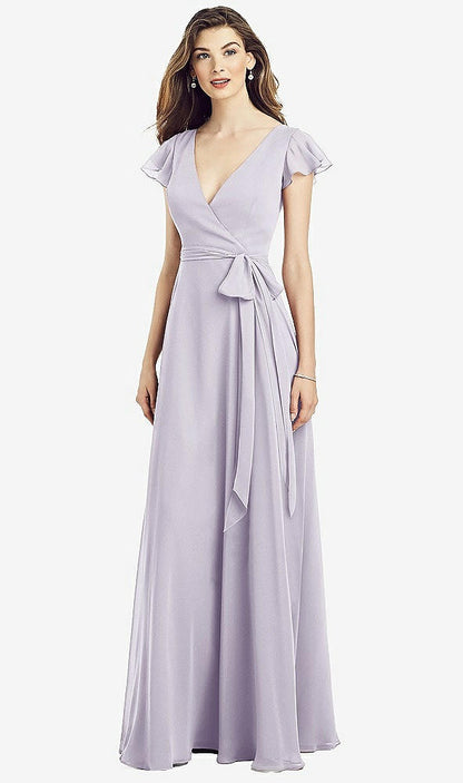 【NEW】【STYLE: 6817】フラッター 袖 フェイク ラップ シフォン ドレス【COLOR: Moondance】【SIZE: 00-30W】