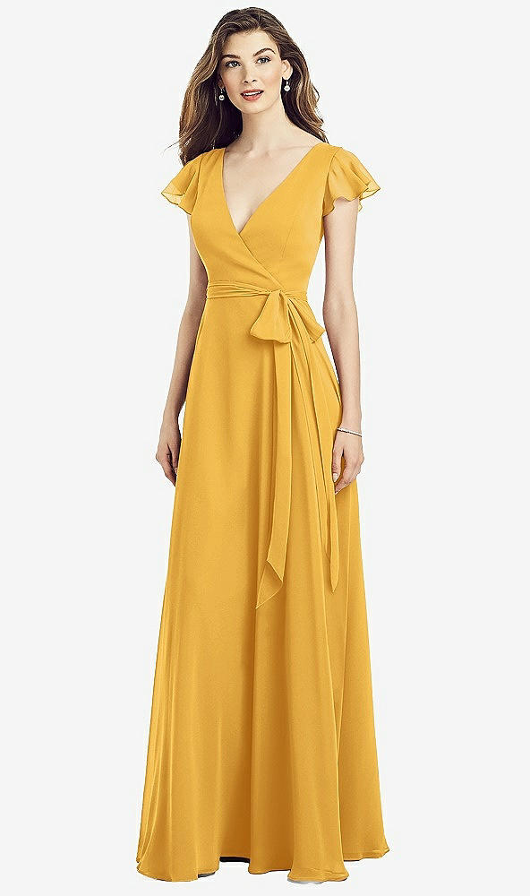 【NEW】【STYLE: 6817】フラッター 袖 フェイク ラップ シフォン ドレス【COLOR: NYC Yellow】【SIZE: 00-30W】