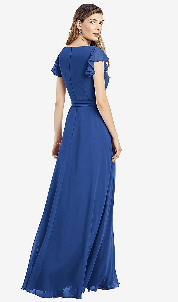 【NEW】【STYLE: 6817】フラッター 袖 フェイク ラップ シフォン ドレス【COLOR: Classic Blue】【SIZE: 00-30W】