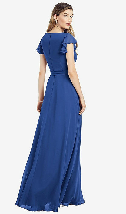 【NEW】【STYLE: 6817】フラッター 袖 フェイク ラップ シフォン ドレス【COLOR: Classic Blue】【SIZE: 00-30W】