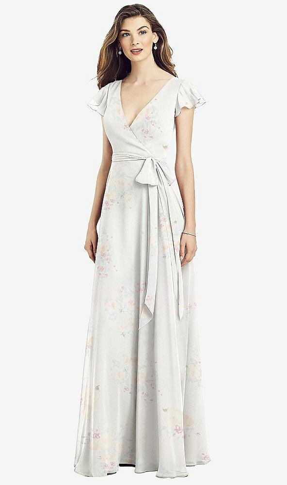 【NEW】【STYLE: 6817】フラッター 袖 フェイク ラップ シフォン ドレス【COLOR: Spring Fling】【SIZE: 00-30W】