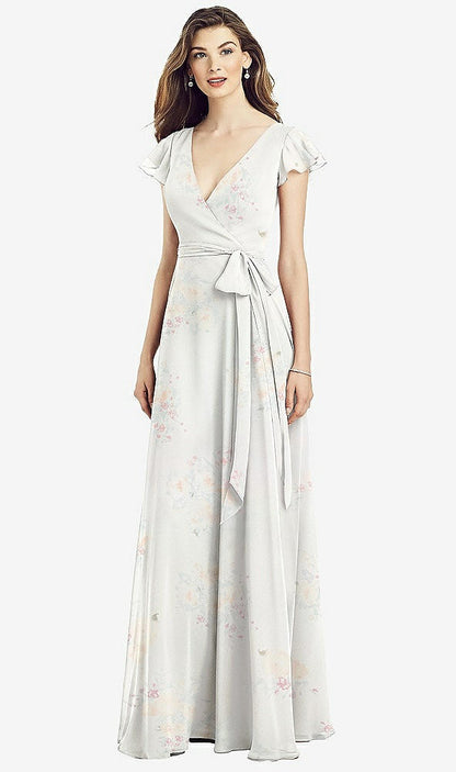【NEW】【STYLE: 6817】フラッター 袖 フェイク ラップ シフォン ドレス【COLOR: Spring Fling】【SIZE: 00-30W】