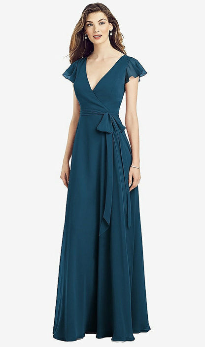 【NEW】【STYLE: 6817】フラッター 袖 フェイク ラップ シフォン ドレス【COLOR: Atlantic Blue】【SIZE: 00-30W】