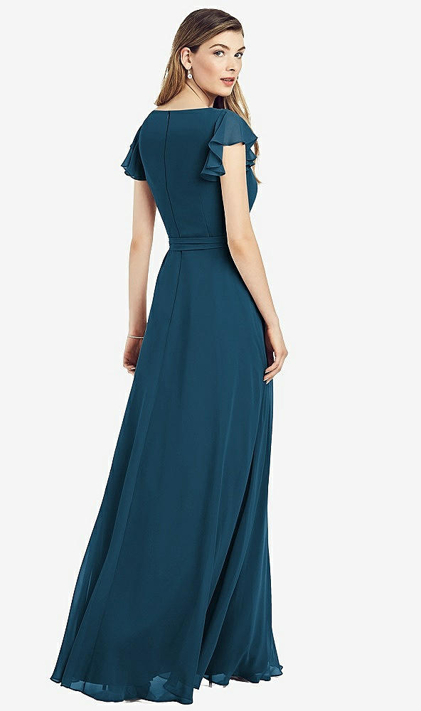 【NEW】【STYLE: 6817】フラッター 袖 フェイク ラップ シフォン ドレス【COLOR: Atlantic Blue】【SIZE: 00-30W】
