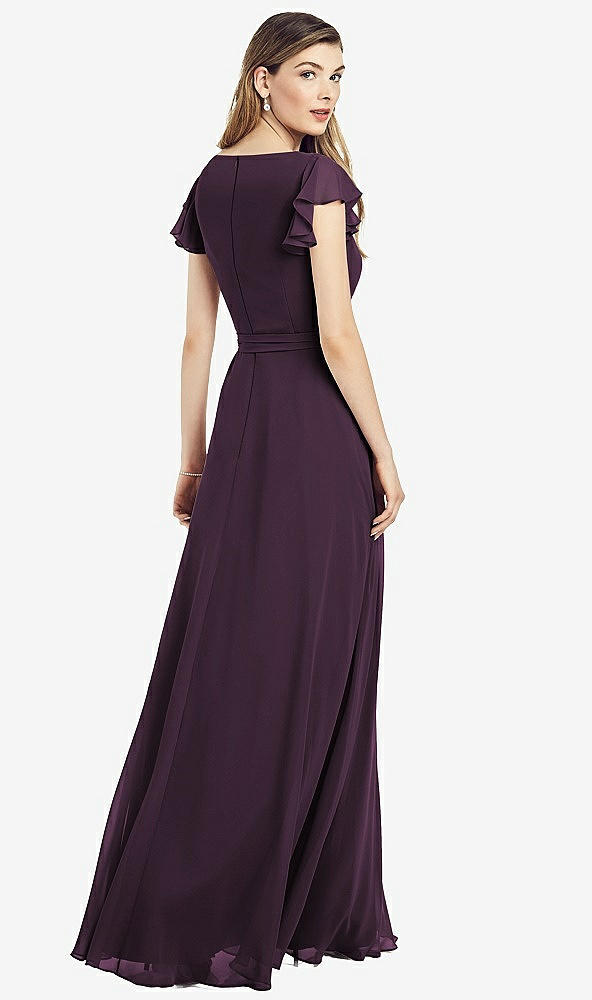 【NEW】【STYLE: 6817】フラッター 袖 フェイク ラップ シフォン ドレス【COLOR: Aubergine】【SIZE: 00-30W】