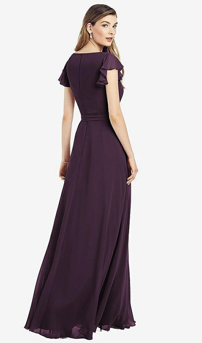 【NEW】【STYLE: 6817】フラッター 袖 フェイク ラップ シフォン ドレス【COLOR: Aubergine】【SIZE: 00-30W】