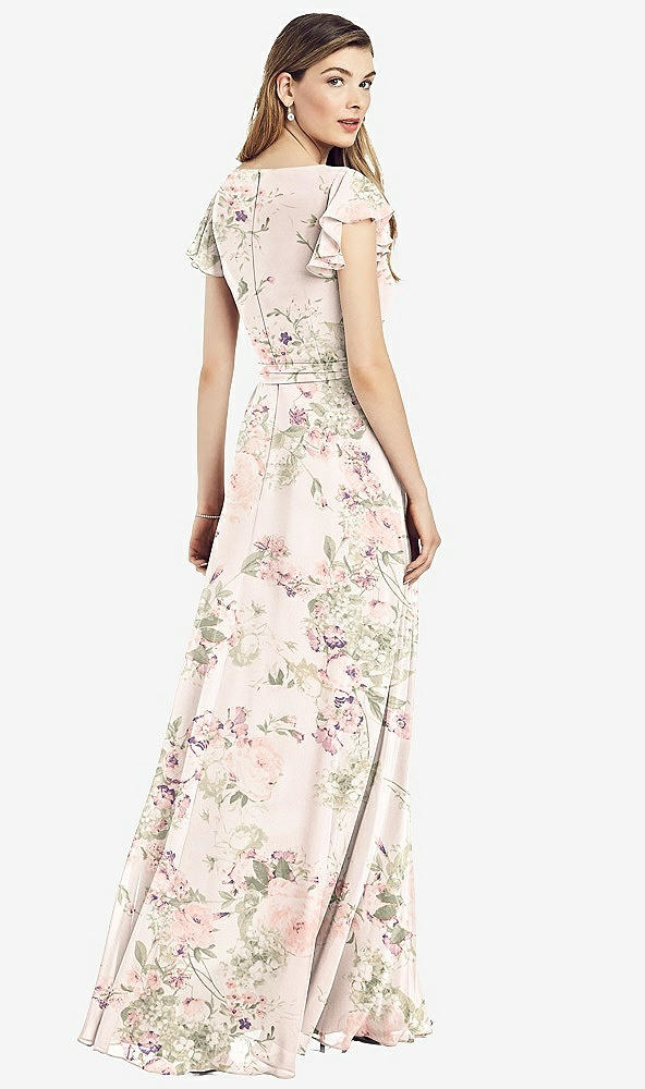 【NEW】【STYLE: 6817】フラッター 袖 フェイク ラップ シフォン ドレス【COLOR: Blush Garden】【SIZE: 00-30W】