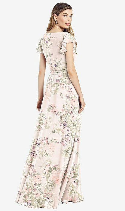 【NEW】【STYLE: 6817】フラッター 袖 フェイク ラップ シフォン ドレス【COLOR: Blush Garden】【SIZE: 00-30W】
